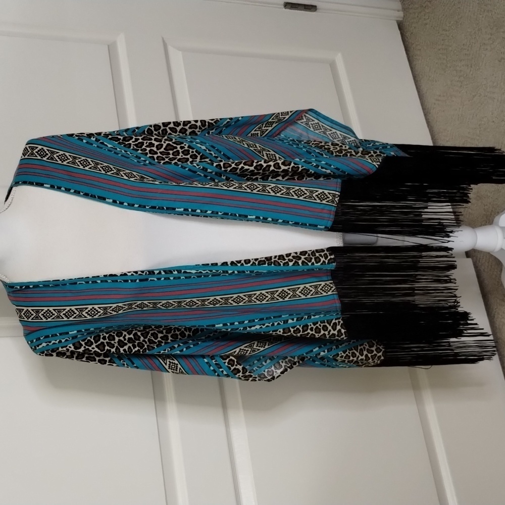 Roper Leopard stripe tribal Western print rayon poncho duster cardigan size XL